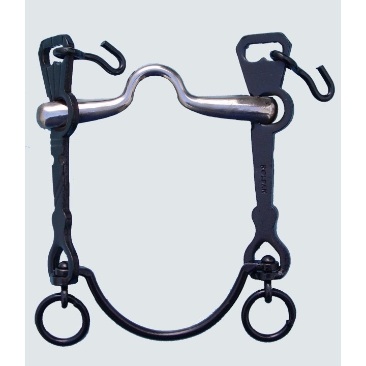 Bocado Vaquero Articulado Embocadura Asa Caldera Pequeña de Acero Inoxidable Barra Curva Pavonado