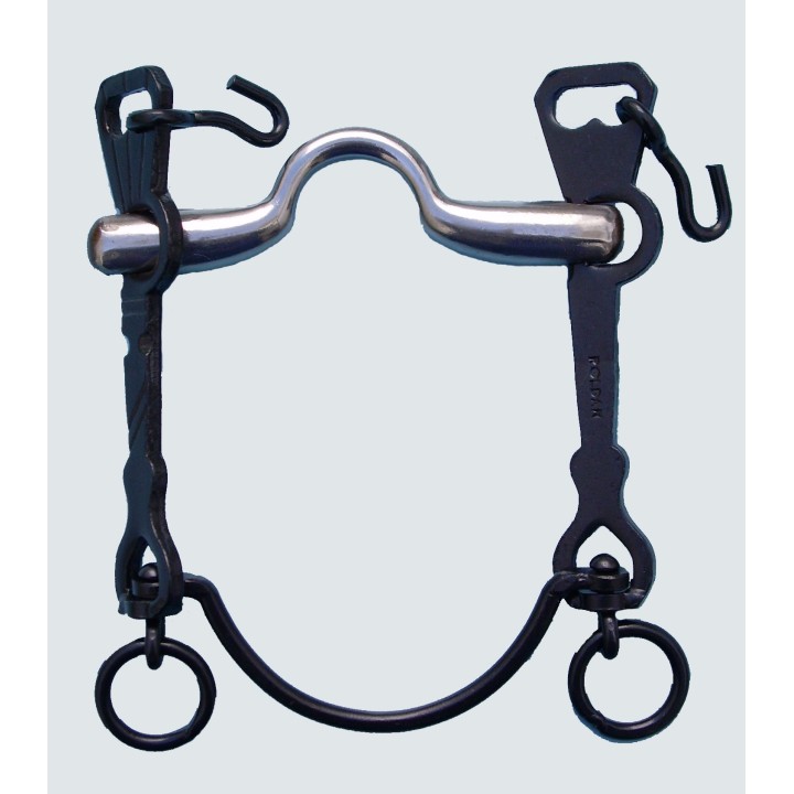 Bocado Vaquero Articulado Embocadura Asa Caldera Grande de Acero Inoxidable Barra Curva Pavonado
