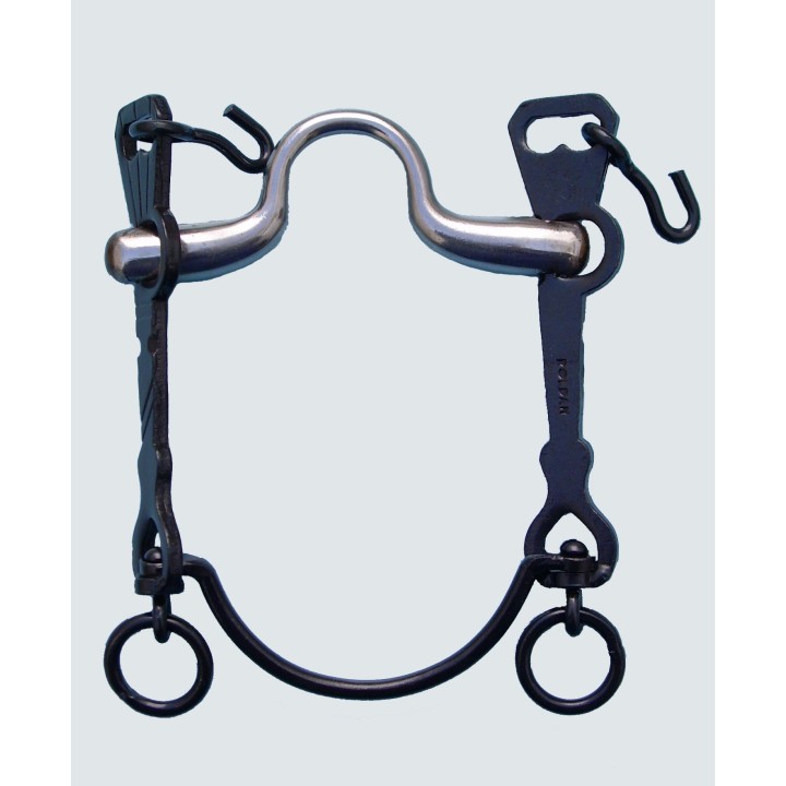 Bocado Vaquero Articulado Embocadura Asa Caldera Muy Grande de Acero Inoxidable Barra Curva Pavonado